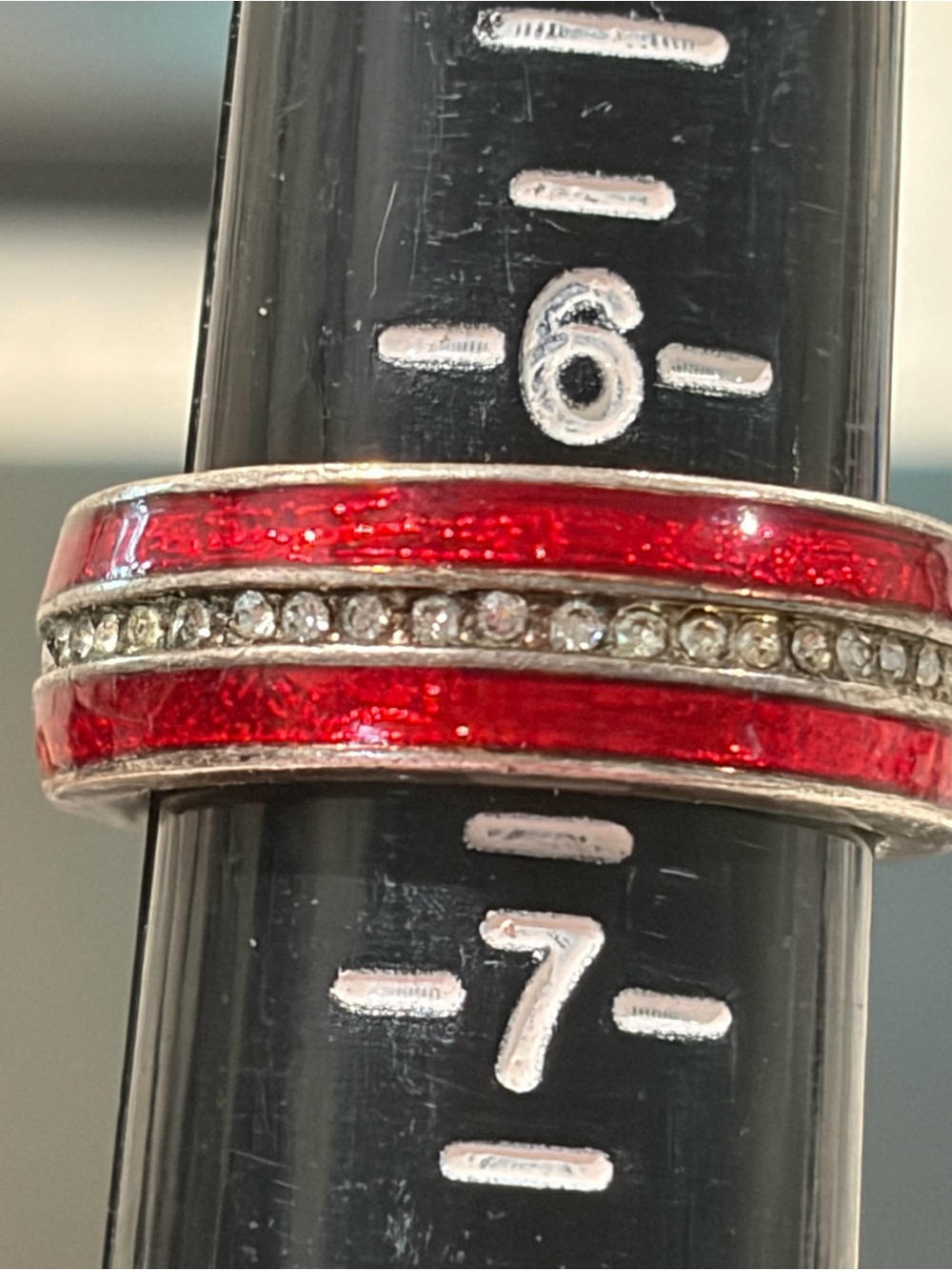 Authentic Tommy Hilfiger Red Enamel & Crystal Pave Eternity Band Ring - Size 6.5